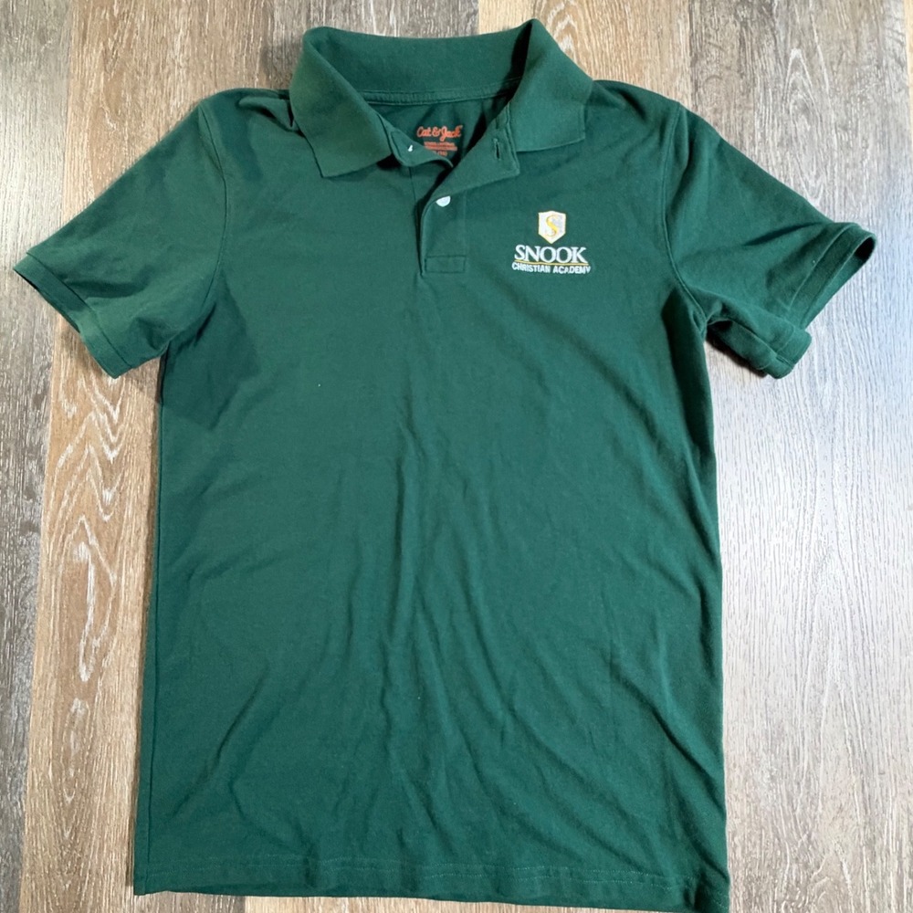 Cat & Jack Polo Shirt Kids XL 16 Green Snook Christian Academy Embroidered Logo